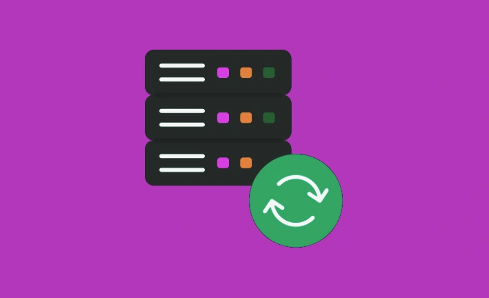 A stack of servers with a green refresh symbol.